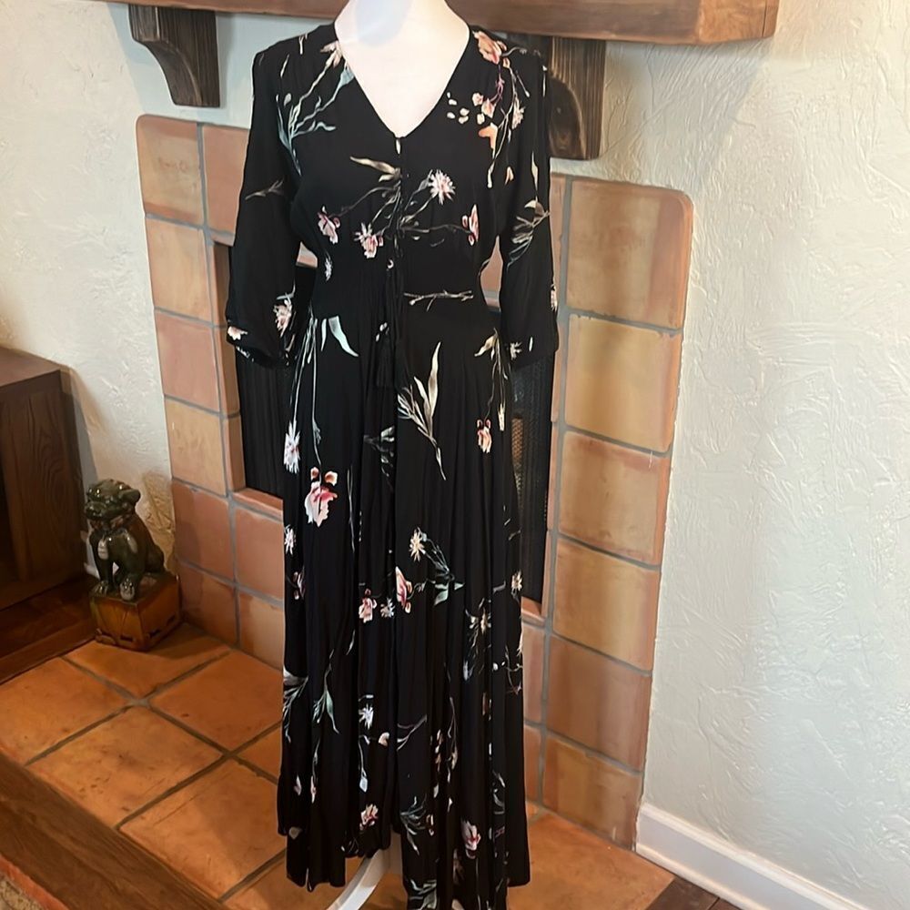 Jaase Black Floral Maxi Dress with Pink & Green Accents